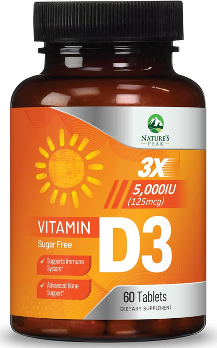 Vitamin D3 5000 IU (125 mcg) - High Potency Vitamin D Chewables for Bone, Teeth, Muscle & Immune Support, Sugar Free, Non-GMO, Gluten Free, Extra Strength Vitamin D Supplements - 60 Count