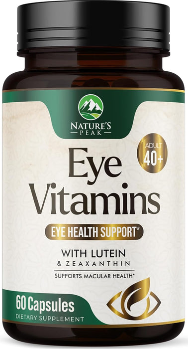 Eye Vitamins - Eye Vitamin and Mineral Supplement with Zeaxanthin, Lutein, Vitamin C, E, and Zinc - Eyes Health Supplement - Support for Eye Strain and Vision for Adults 40 and 50 Plus - 60 Count