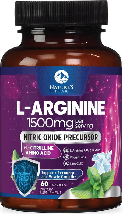 L-Arginine 1000mg Supplement - Heart Health Support - Premium Muscle Supporting Nitric Oxide Precursor Booster for Extra Strength - Gluten Free, Amino Acid Energy Blend For Men & Women - 60 Count