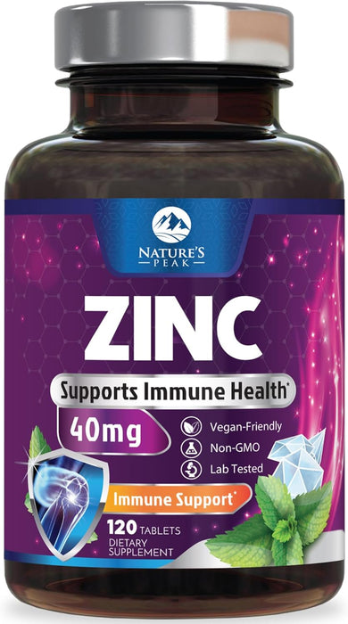 Zinc Supplement 40mg - Immune Support for Women & Men - High Potency Antioxidant, Chelated for Superior Absorption, Dietary Supplement Vitamin for Immune Health Support - 120 Tablets