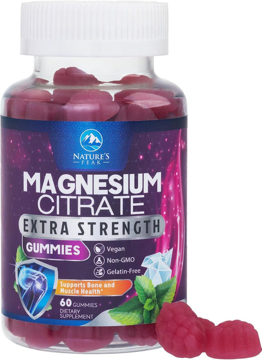 Magnesium Gummy - High Absorption Magnesium Citrate Supplement for Stress Support for Adults & Kids - Calm Magnesium Gummies Dietary Supplements - Bone Support & Heart Support - 60 Gummies