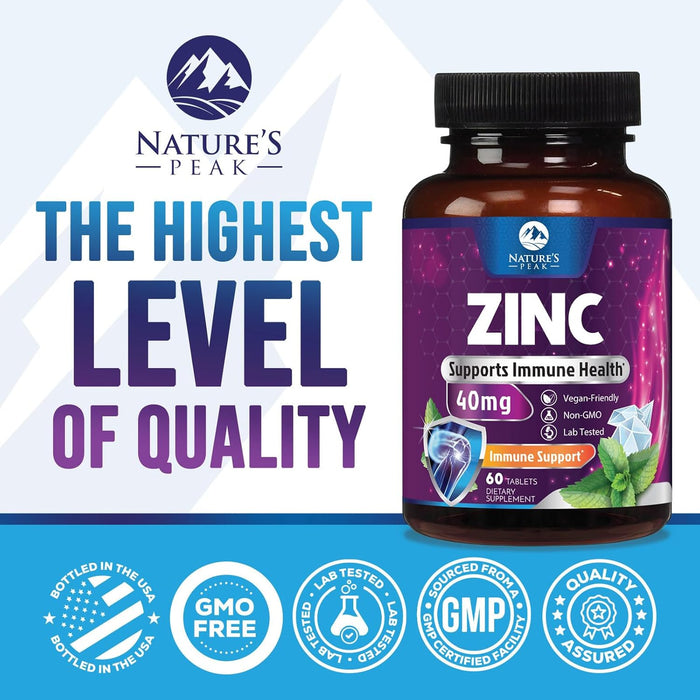 Zinc Supplement 40mg - Immune Support for Women & Men - High Potency Antioxidant, Chelated for Superior Absorption, Dietary Supplement Vitamin for Immune Health Support - 120 Tablets