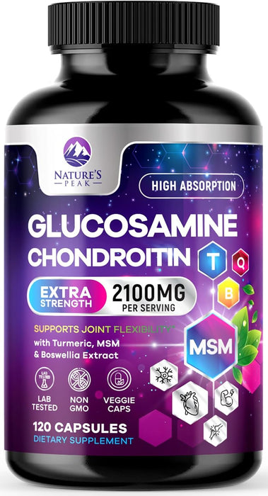 Glucosamine with Chondroitin Turmeric Supplement, Triple Strength Standardized 2100mg with Boswellia & Bromelain - for Joint Support & Comfort - 120 Count