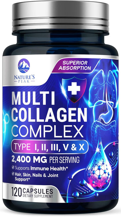 Collagen Peptides for Women & Men - Hydrolyzed Collagen Supplement for Hair, Nail, Skin, Bone and Joint Support, Type I, II, III, V, X, Grass Fed Collagen Powder Pills, Non-GMO - 120 Count