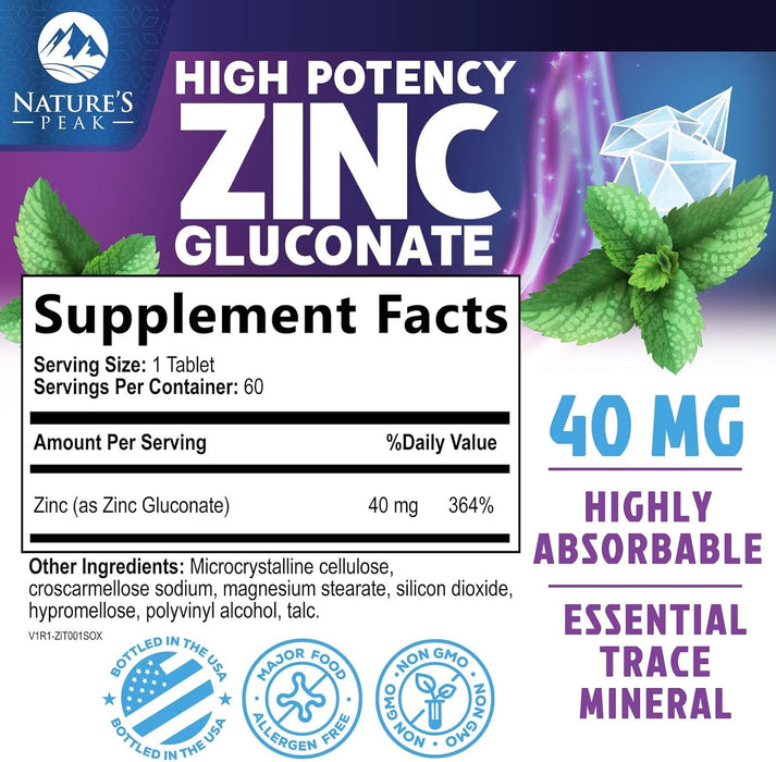 Zinc Supplement 40mg - Immune Support for Women & Men - High Potency Antioxidant, Chelated for Superior Absorption, Dietary Supplement Vitamin for Immune Health Support - 120 Tablets