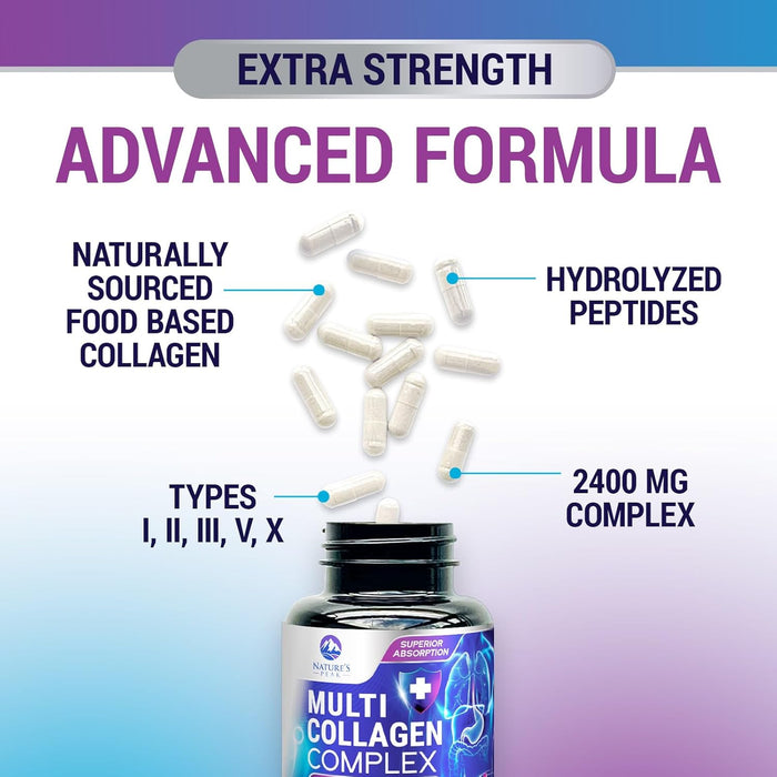 Collagen Peptides for Women & Men - Hydrolyzed Collagen Supplement for Hair, Nail, Skin, Bone and Joint Support, Type I, II, III, V, X, Grass Fed Collagen Powder Pills, Non-GMO - 120 Count