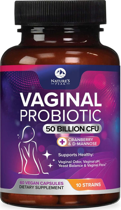 Vaginal Probiotics for Women pH Balance with Prebiotics, 50 Billion CFU, 10 Probiotic Strains, Cranberry, D-Mannose & XOS - Healthy Vaginal Odor & Flora, UT & Feminine Digestive Health - 60 Count