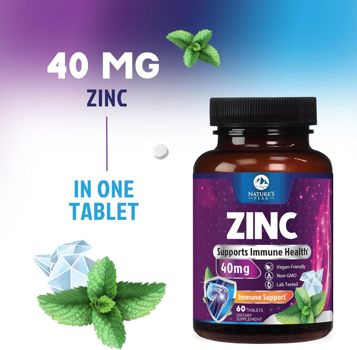 Zinc Supplement 40mg - Immune Support for Women & Men - High Potency Antioxidant, Chelated for Superior Absorption, Dietary Supplement Vitamin for Immune Health Support - 120 Tablets