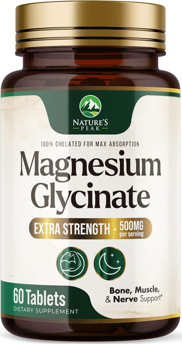 Nature's Magnesium Glycinate 500 mg - High Absorption Magnesium Supplement Pills to Support Heart Health, Muscle, Nerve & Bone Support, Vegan, Non-GMO Dietary Supplement Magnesium Pills - 60 Count