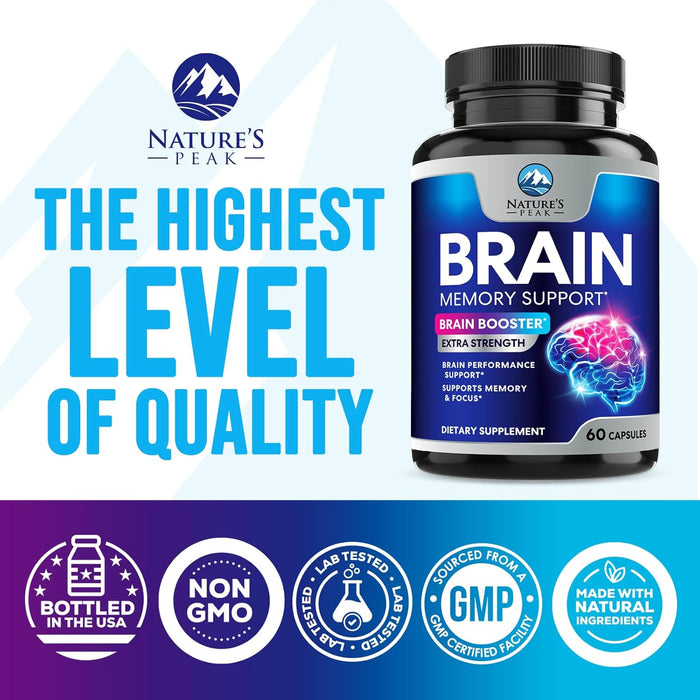 Brain Supplement for Memory and Focus, Nootropic Support for Concentration, Clarity, Energy, Brain Health with Bacopa, Cognitive Vitamins, Phosphatidylserine, DMAE, Nootropics & More - 60 Count