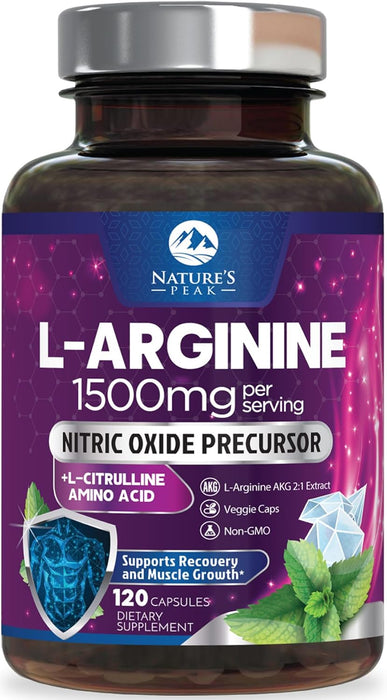 L-Arginine 1000mg Supplement - Heart Health Support - Premium Muscle Supporting Nitric Oxide Precursor Booster for Extra Strength - Gluten Free, Amino Acid Energy Blend For Men & Women - 120 Count