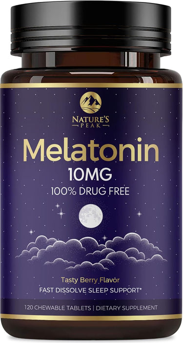 Melatonin 10mg, Strawberry-Flavored Fast Dissolve Tablets for Natural Sleep Support, Maximum Strength Melatonin Dietary Sleep Supplement for Adults, Sugar Free, Vegetarian, Non-GMO - 120 Count