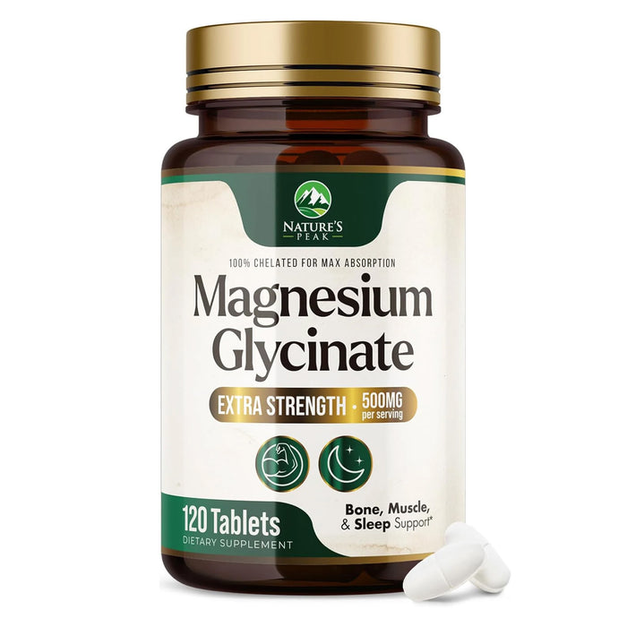 Nature's Magnesium Glycinate 500 mg - High Absorption Magnesium Supplement Pills to Support Heart Health, Muscle, Nerve & Bone Support, Vegan, Non-GMO Dietary Supplement Magnesium Pills - 120 Count