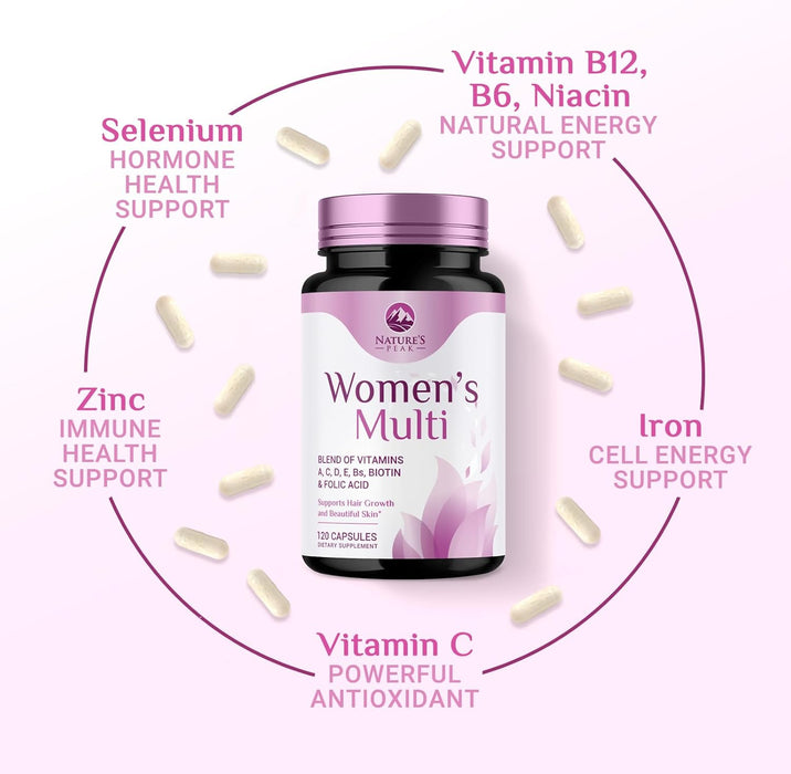 Multivitamin for Women - Complete Daily Womens Multivitamins with Calcium, Folate, Vitamin A, C, D, E & B Vitamins, Zinc and Iron - Multi Vitamins for Bone, Energy & Immune Support - 120 Capsules