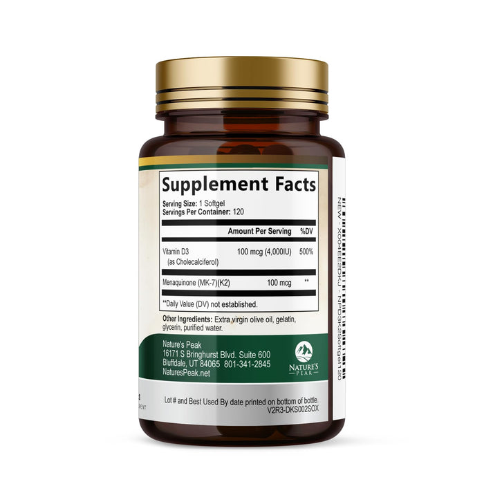 Vitamin D3 + K2 (MK-7) – 5000 IU D3 + 100mcg K2 – 120 D3K2 Complex Softgels