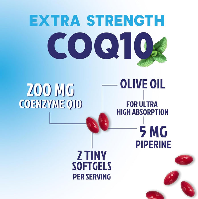 CoQ10 200mg - Ultra High Absorption Co Q 10 Softgel Supplement With Black Pepper, Energy & Heart Health Support Antioxidant - Coenzyme Q10 (Ubiquinone) for Women & Men, Bottled in USA - 120 Softgels