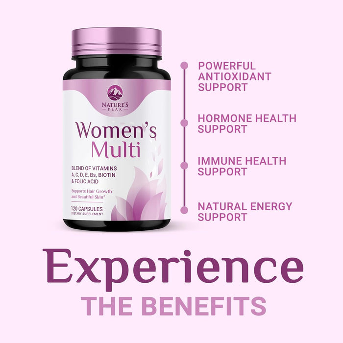 Multivitamin for Women - Complete Daily Womens Multivitamins with Calcium, Folate, Vitamin A, C, D, E & B Vitamins, Zinc and Iron - Multi Vitamins for Bone, Energy & Immune Support - 120 Capsules