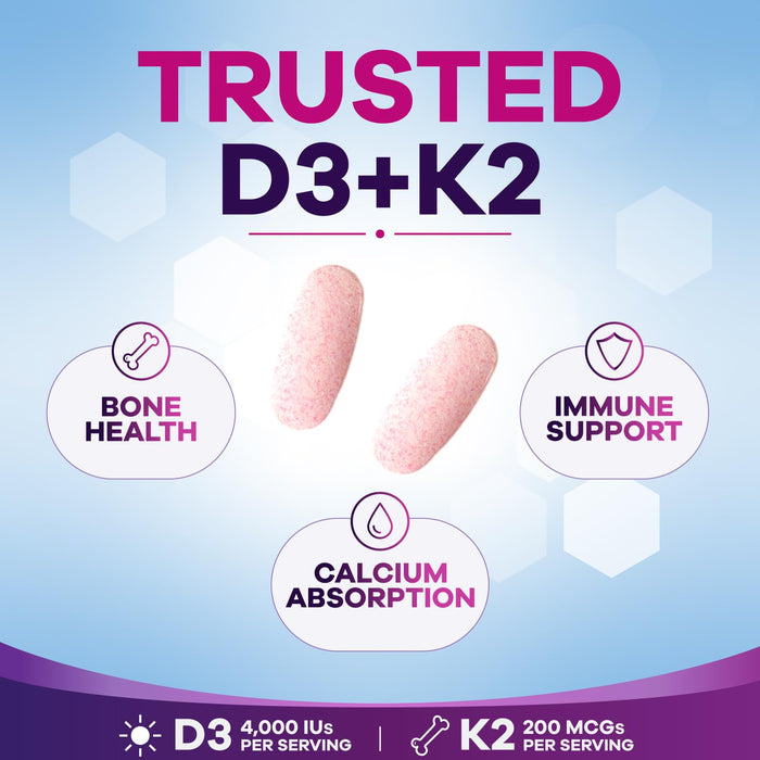 Vitamin D3 + K2 (MK-7) 4000 IU D3 – 120 Chewable Tablets