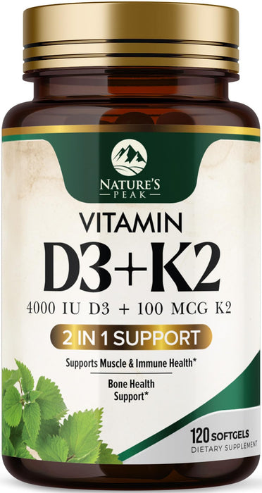 Vitamin D3 + K2 (MK-7) – 5000 IU D3 + 100mcg K2 – 120 D3K2 Complex Softgels