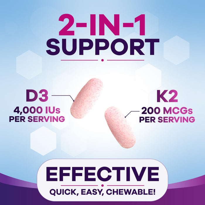 Vitamin D3 + K2 (MK-7) 4000 IU D3 – 120 Chewable Tablets