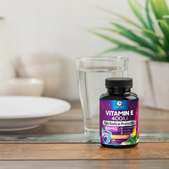 E Vitamin for Women and Men - 180 mg (400 IU) dl-Alpha - Effective Antioxidant Dietary Supplement - Hair, Skin, & Immune Health Support - Easily Absorbed Form, Non-GMO & Gluten Free - 120 Count