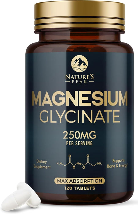 Magnesium Glycinate 250mg - 100% Chelated for Max Absorption, Magnesium Capsules for Bone, Muscle & Heart Health Support, Nature's Magnesium Supplement, Vegan, Gluten Free, Non-GMO