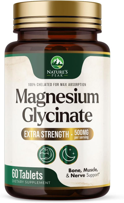 Nature's Magnesium Glycinate 500 mg - High Absorption Magnesium Supplement Pills to Support Heart Health, Muscle, Nerve & Bone Support, Vegan, Non-GMO Dietary Supplement Magnesium Pills