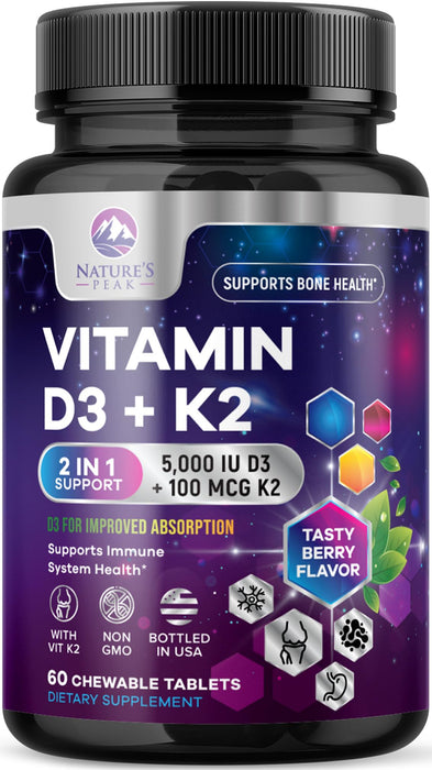 Vitamin D3 + K2 (MK-7) – 5000 IU D3 – 60 Count