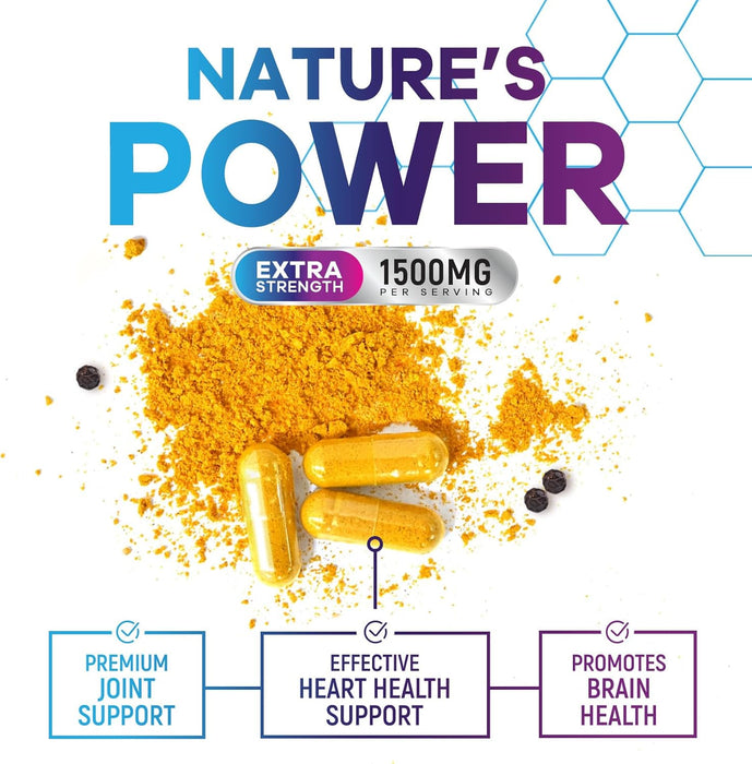 Turmeric Curcumin Supplement 1500mg - 95% Curcuminoids with BioPerine Black Pepper for Best Absorption - Best Natural Vegan Joint Support - Bottled in USA, Non-GMO, Organic Tumeric - 120 Capsules