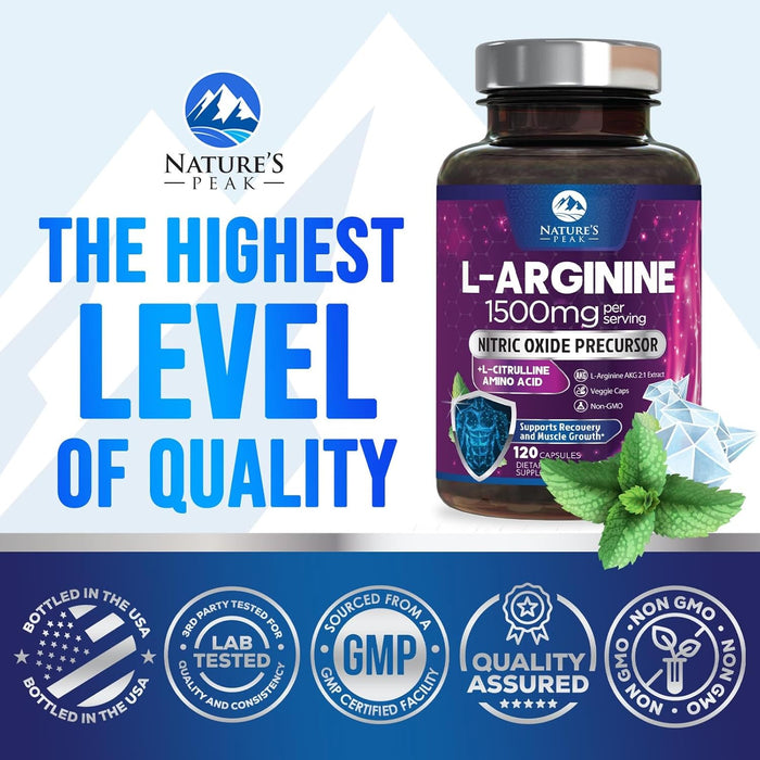L-Arginine 1000mg Supplement - Heart Health Support - Premium Muscle Supporting Nitric Oxide Precursor Booster for Extra Strength - Gluten Free, Amino Acid Energy Blend For Men & Women - 120 Count