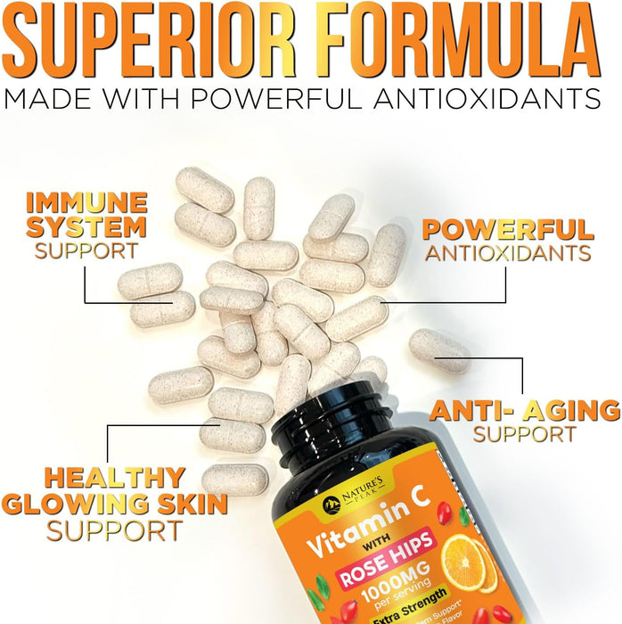 Extra Strength Vitamin C 1000 mg - Chewable Vita C for Powerful Immune Support with Vitamin C & Rose HIPS - Potent Dietary Chewable Vitamin C Supplement, Vegan, Gluten-Free, Non-GMO - 120 Count