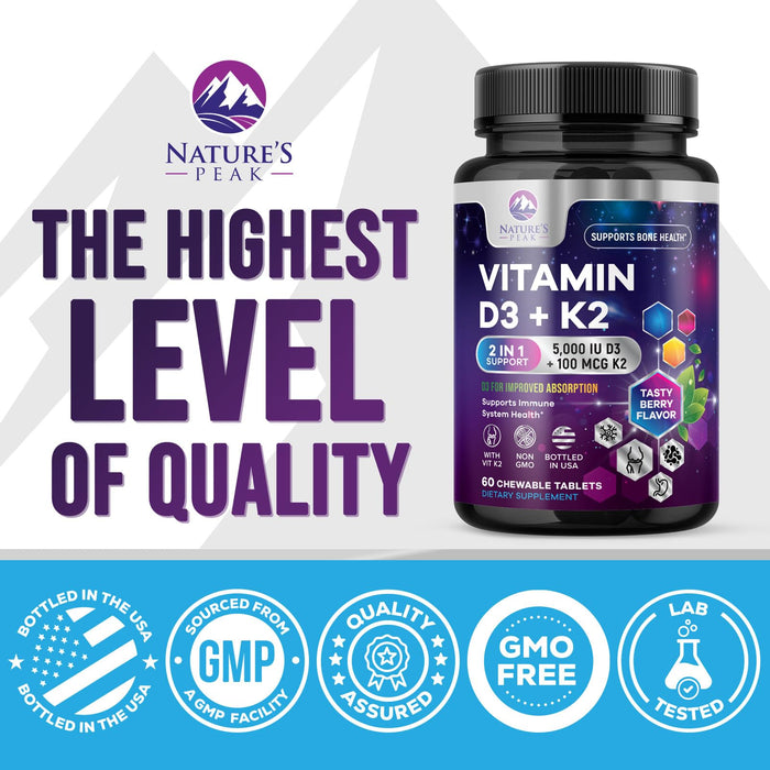 Vitamin D3 + K2 (MK-7) – 5000 IU D3 – 60 Count