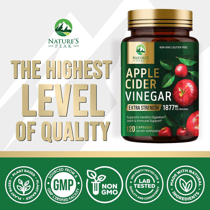 Apple Cider Vinegar Capsules - Extra Strength ACV Supplement with Vitamin D3 & Zinc for Energy, Digestion & Immune Support Balance - Non-GMO, Gluten-Free ACV Pills for Detox & Cleanse - 120 Count