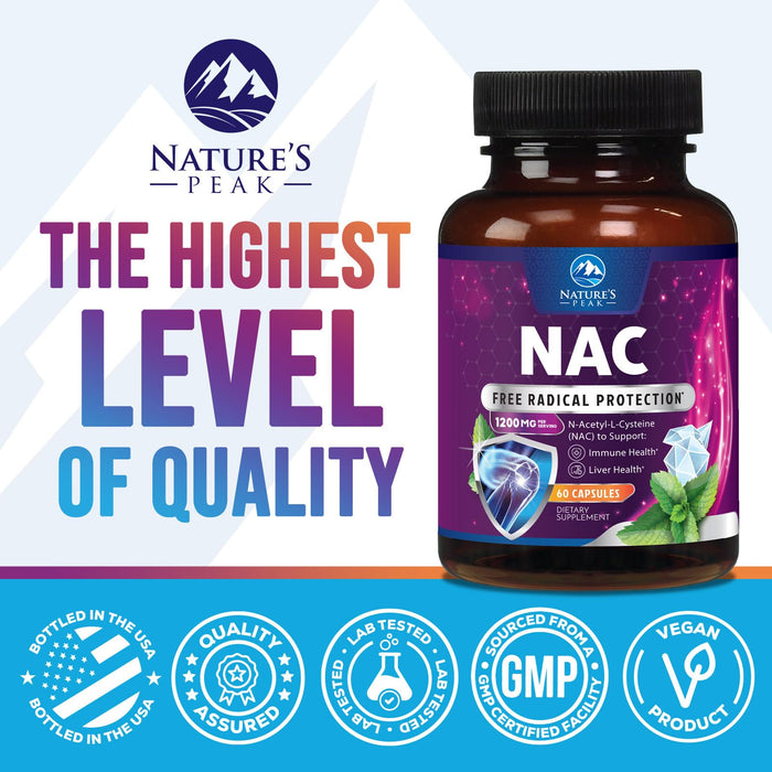 N-Acetyl Cysteine (NAC) 1200 mg â€“ Premium Antioxidant & Immune Support - Glutathione Precursor for Liver, Lung & Respiratory Support â€“ Nature's Fast Absorption, Non-GMO, Gluten-Free - 60 Capsules