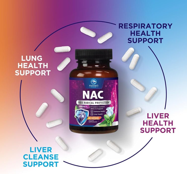 NAC Supplement N-Acetyl Cysteine 1200 mg - Supports Lung & Liver Health - Immune Support with Powerful Antioxidants to Fight Free Radicals - Easy to Absorb, Gluten Free, Non-GMO