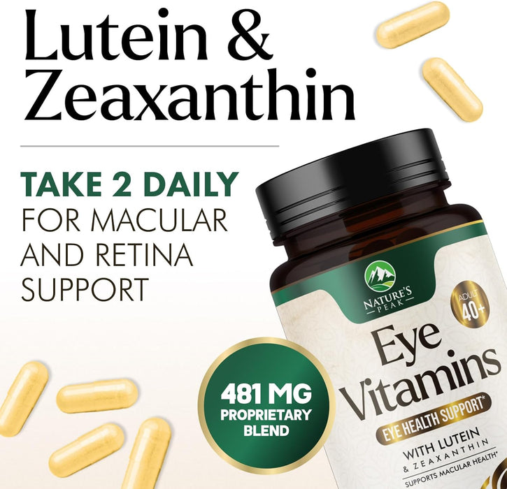 Eye Vitamins - Eye Vitamin and Mineral Supplement with Zeaxanthin, Lutein, Vitamin C, E, and Zinc - Eyes Health Supplement - Support for Eye Strain and Vision for Adults 40 and 50 Plus