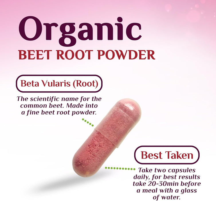 Beet Root Capsules 1950mg - Organic Beetroot Powder in Vegan Capsules - Premium Beet Root Powder Supplement Supports Nitric Oxide Production, Heart Health & Natural Energy - Bottled in USA - 60 Count