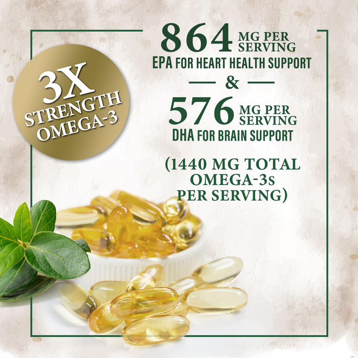 Nature's Peak Fish Oil 2400 mg - Triple Strength Fish Oil Supplement, Omega 3 Fish Oil w/EPA & DHA Fatty Acids for Healthy Heart Support, Burpless Omega 3 Supplements - 120 Count