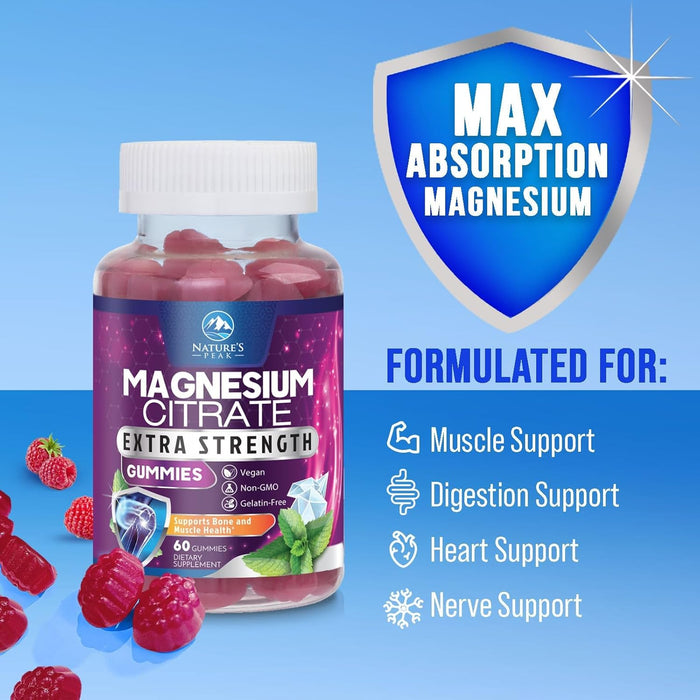 Magnesium Gummy - High Absorption Magnesium Citrate Supplement for Stress Support for Adults & Kids - Calm Magnesium Gummies Dietary Supplements - Bone Support & Heart Support
