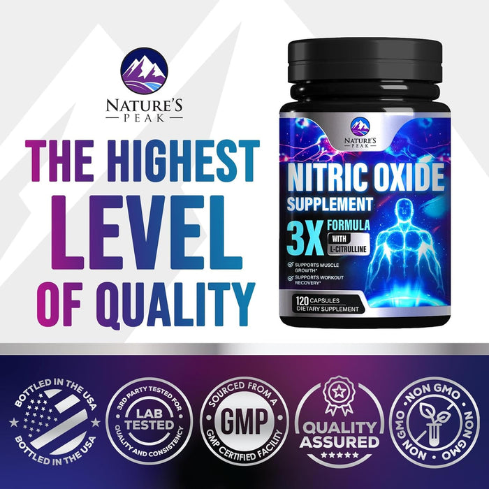 Nitric Oxide Supplement 3000mg L Arginine 3X Strength - Citrulline Malate & AKG - Extra Strength Muscle Supporting Nitric Booster for Muscle Growth & Workout Recovery to Train Harder - 120 Count