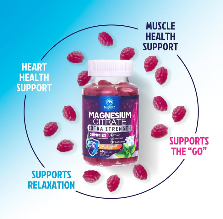 Magnesium Gummy - High Absorption Magnesium Citrate Supplement for Stress Support for Adults & Kids - Calm Magnesium Gummies Dietary Supplements - Bone Support & Heart Support - 60 Gummies