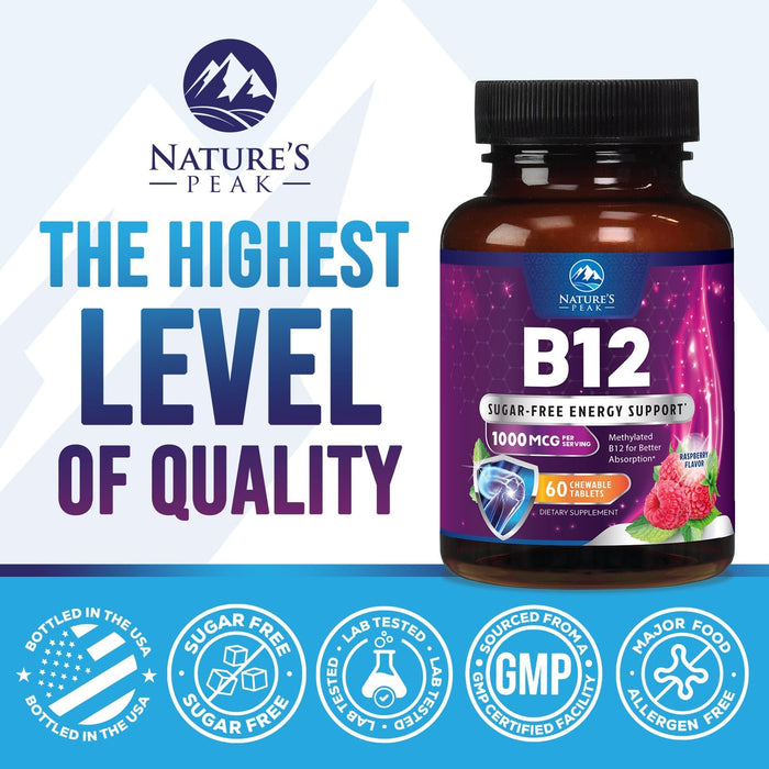 Vitamin B12 1000 mcg (Methylcobalamin) Super B 12 Complex 60 Day Supply