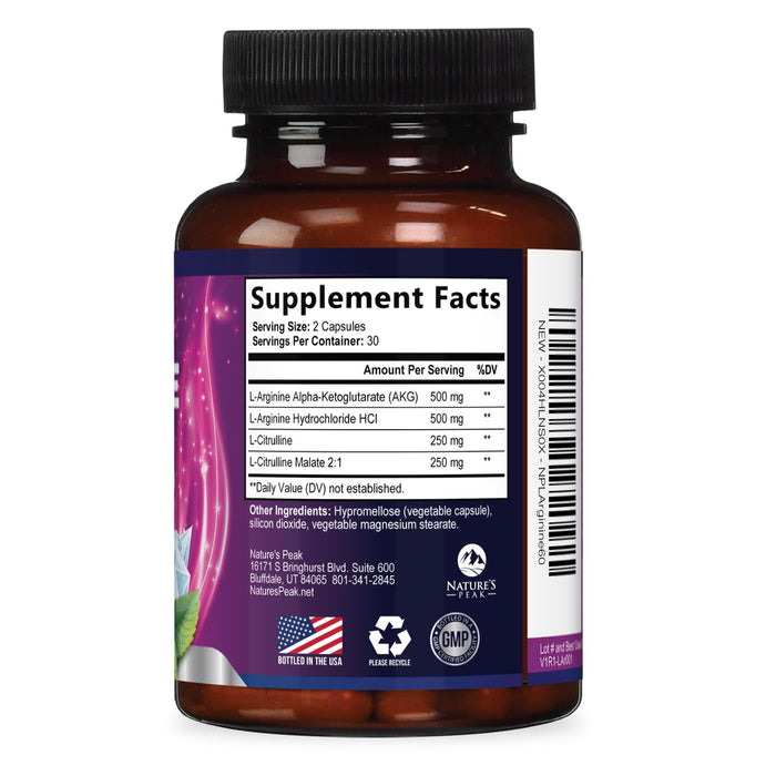 Nitric Oxide Formula with L-Arginine – 1000mg – 60 Count