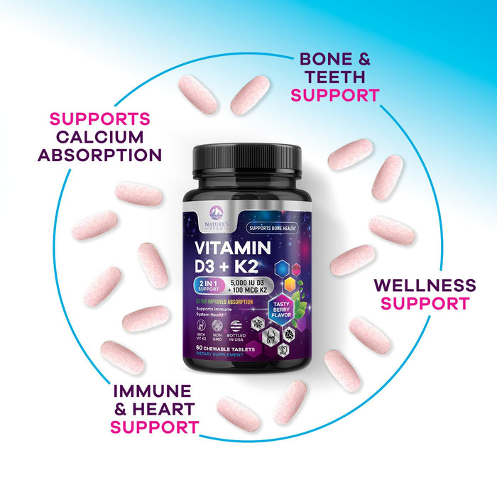 Vitamin D3 + K2 (MK-7) – 5000 IU D3 – 60 Count