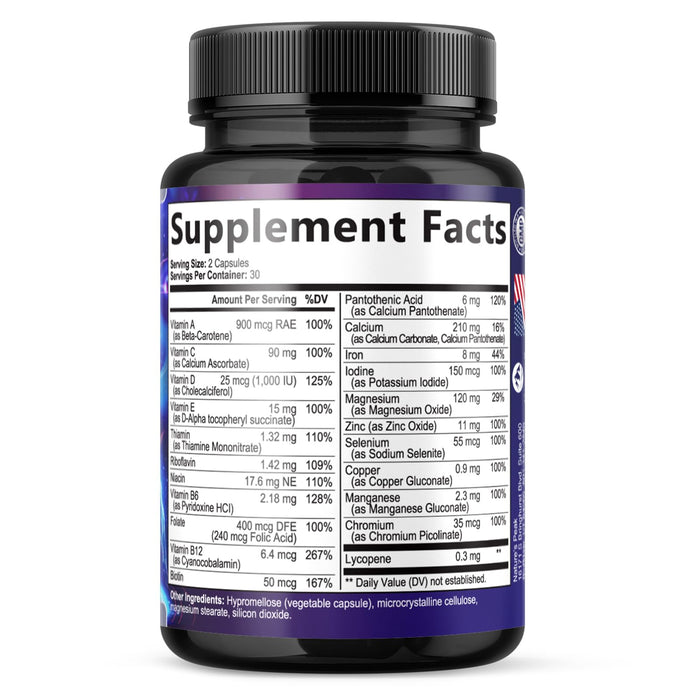 Men's Daily Multivitamin - Vitamins A, C, D, E, B12 + Zinc - 60 Capsules