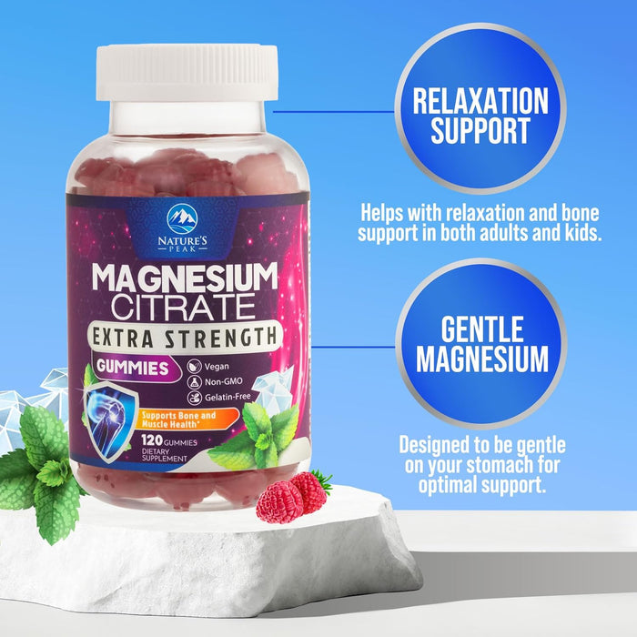 Magnesium Gummy - High Absorption Magnesium Citrate Supplement for Stress Support for Adults & Kids - Calm Magnesium Gummies Dietary Supplements - Bone Support & Heart Support - 120 Gummies