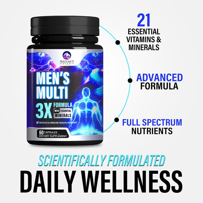 Men's Multivitamins Supplement - Complete Daily Multivitamin for Men with Vitamin B12, A, C, D, E, Zinc, Calcium, Iron, Folate - Immune Health & Energy Support - High Potency & Non-GMO - 60 Capsules
