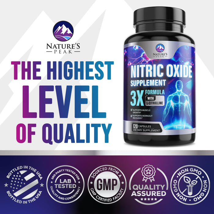 Nitric Oxide Formula with L-Arginine + Citrulline – 3000mg – 120 Count