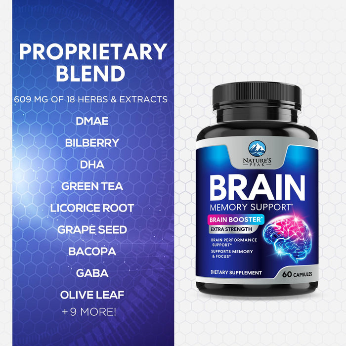 Brain Supplement for Memory and Focus, Nootropic Support for Concentration, Clarity, Energy, Brain Health with Bacopa, Cognitive Vitamins, Phosphatidylserine, DMAE, Nootropics & More - 60 Count