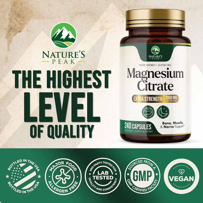 Magnesium Supplement 1000mg - Extra Strength Magnesium Complex for Muscle, Nerve, Bone & Heart Health Support - High Absorption Magnesium Citrate 500mg Capsules